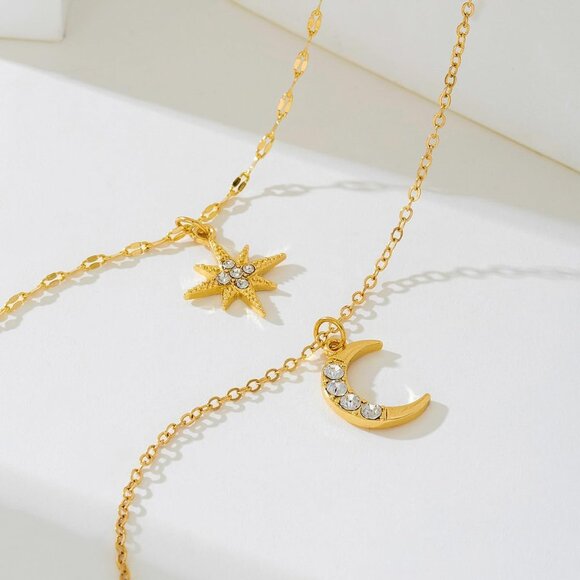 Stylish Gold-Plated Star & Crescent Moon Necklace Set – Perfect for Any Occasion - Picture 5 of 5